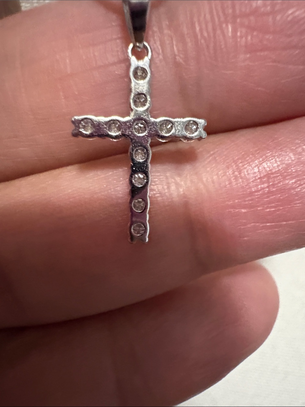 Sterling Silver Moissanite Cross Pendant on 16” Box Chain - Picture 13 of 13